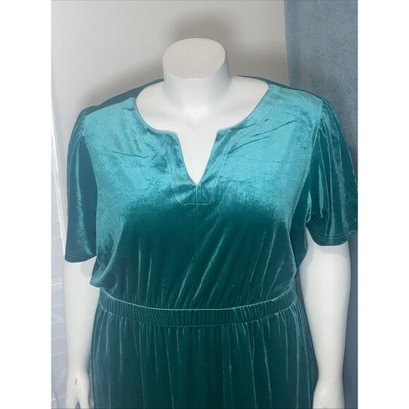Terra & Sky Dress Womens 3X Velvet Green Midi Stretch Plus Size Holiday Classic - Picture 6 of 11
